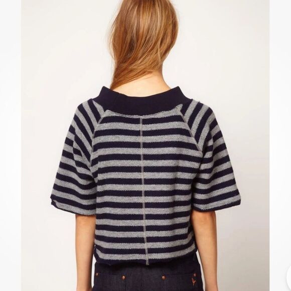 M.i.H Striped Wool Cotton Blend Semi Cropped Sweater Top - Picture 2 of 13
